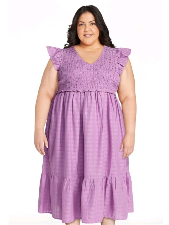 Terra & Sky Dresses & Skirts - Terra & Sky Smocked Bodice Cotton Midi Dress Purple 4X NWT